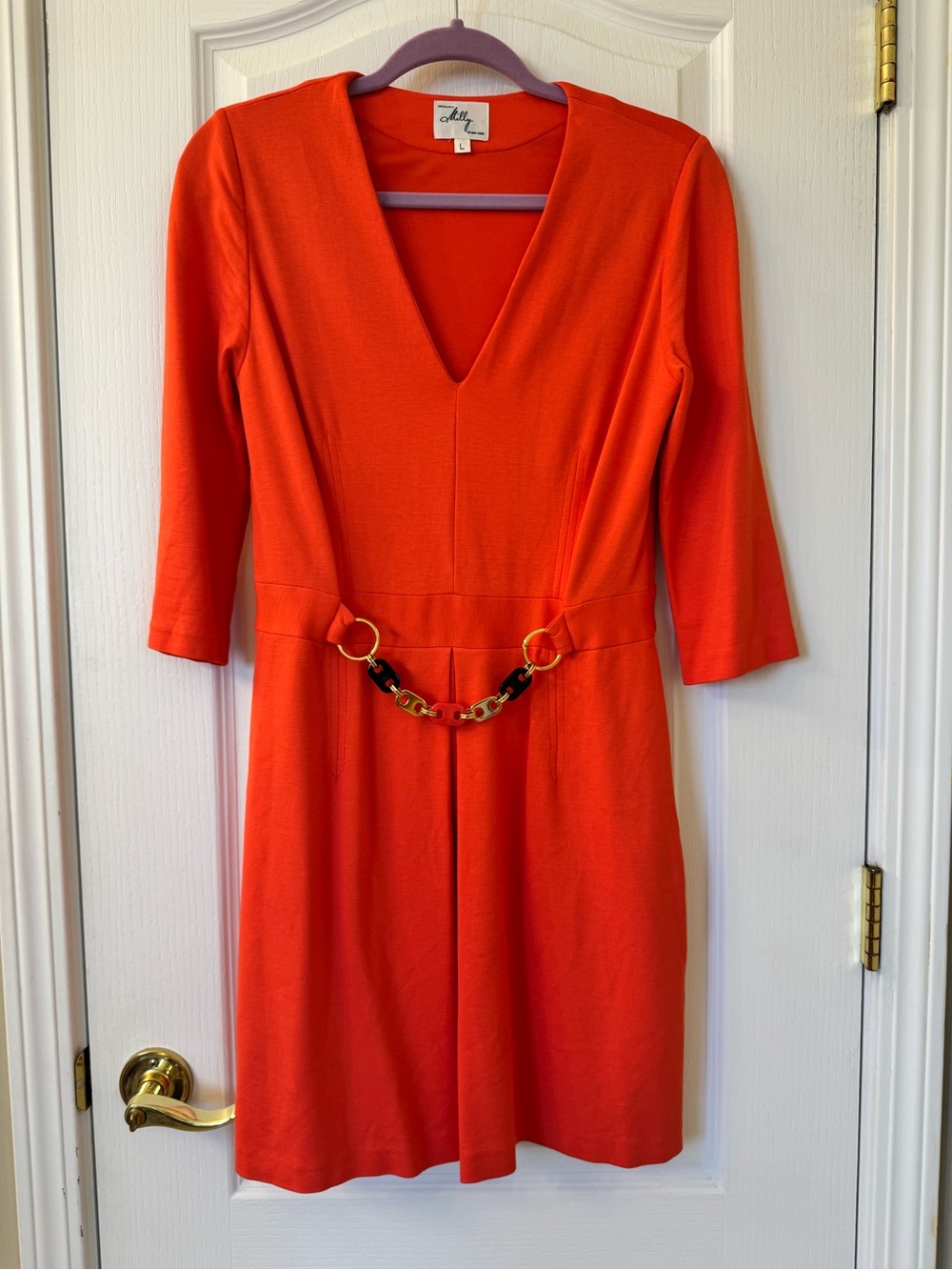 MILLY New York Vintage Orange Chain Detail Sheath Dress Size L